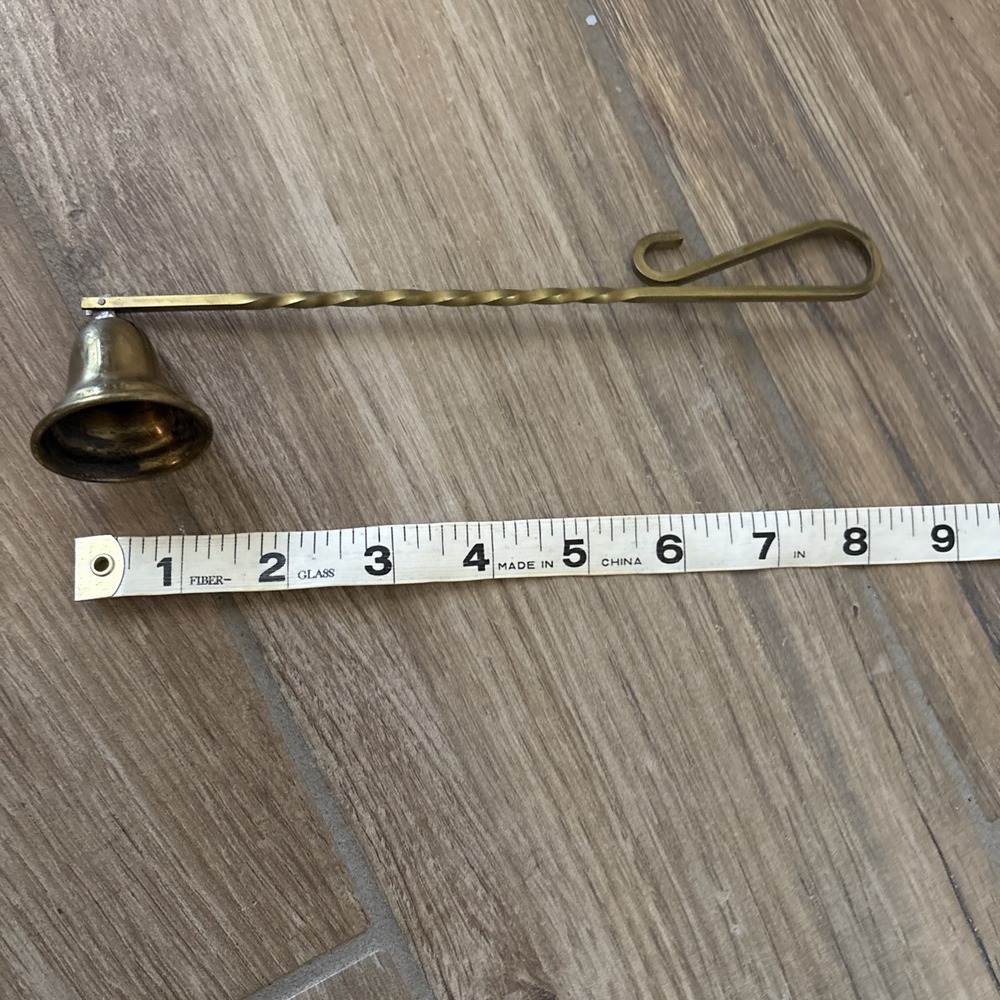 Brass Plated Twisted Handle Vintage Rounded Bell Candle Snuffer 8" - Picture 6 of 6